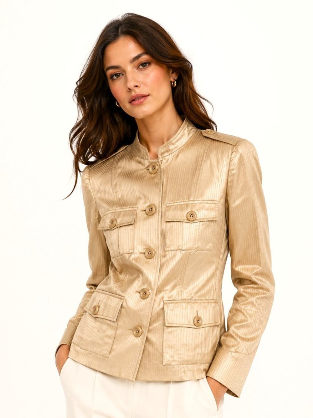 Banana Republic Golden Tan Cotton Silk Military Safari Jacket